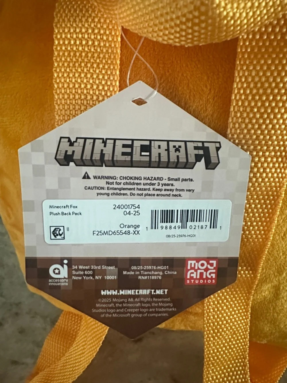 Minecraft Fox Plush Backpack
